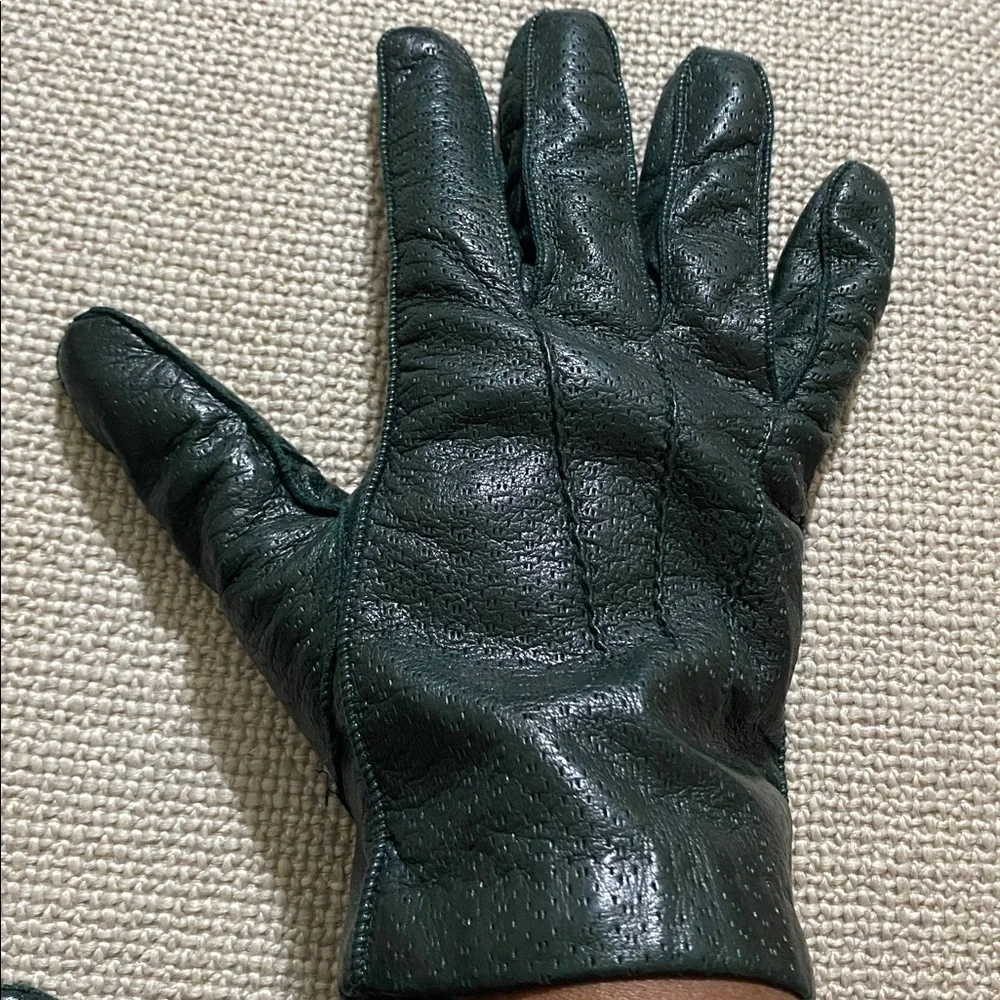 Elegant Dark Green Leather Gloves women 6 cozy cashmere wool lined Y2K event